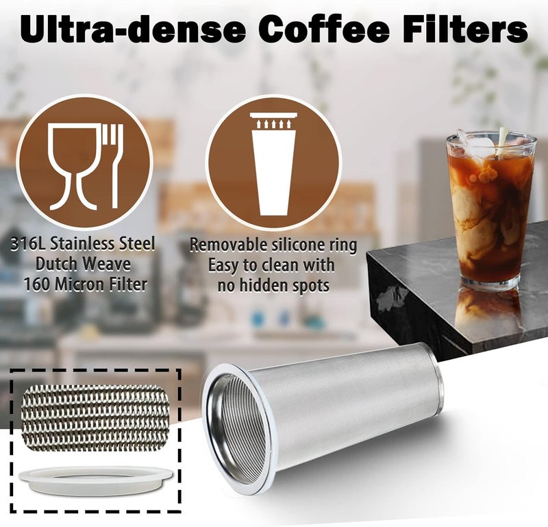 Jrssae Cold Brew Coffee Maker - 32oz Cold Brew Pitcher with Stainless Steel Super Dense Filter Easy of Use, Durable & Sturdy Classic BPA Free Sturdy Mason jar Pitcher with Black Lid Easy to Clean - Image 3